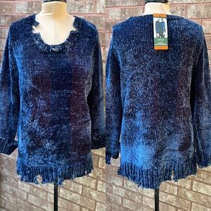 NWT Distressed Orvis Chenille Oversized Sweater Blue Size XXL